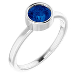 14K White 6 mm Natural Blue Sapphire Ring