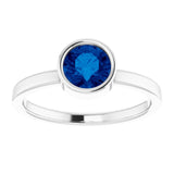 14K White 6 mm Natural Blue Sapphire Ring