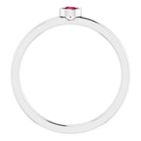 Rhodium-Plated Sterling Silver 3 mm Natural Ruby Ring