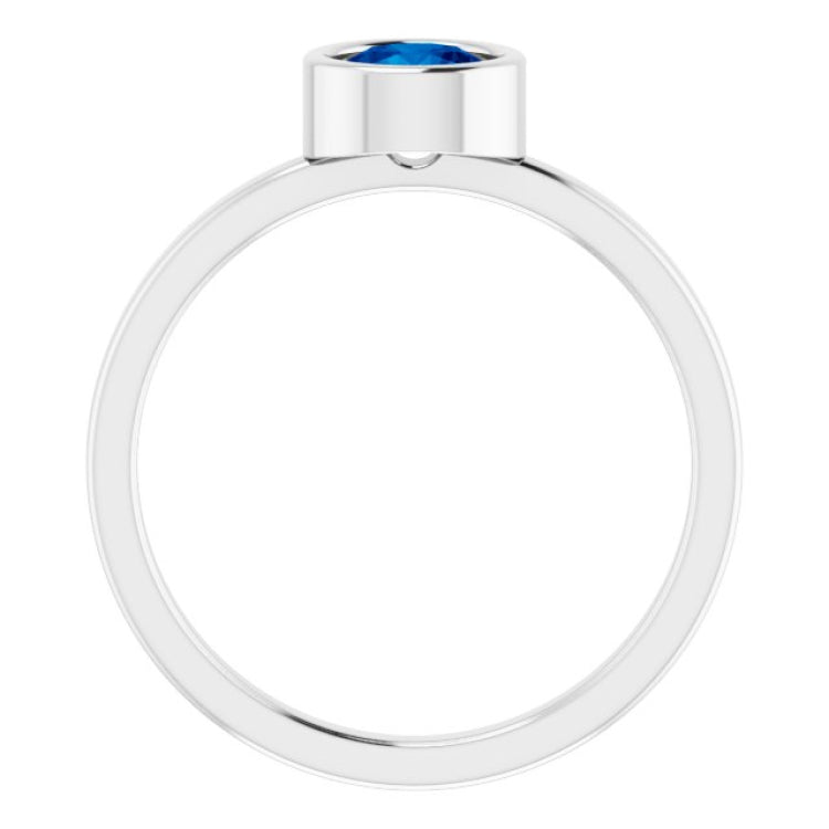14K White 5.5 mm Natural Blue Sapphire Ring