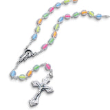 Children's Silver-tone Neon Color Acrylic Bead Rosary 14 inch Necklace
