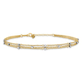 14k Two-tone 3-Strand Chain with Mirror Beads 9 inch Plus 1 inch Extender - Total 10 inch Anklet