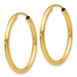 14k 2x25mm Polished Round Endless Tube Hoop Earrings