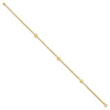 14k Polished Puffed Heart 3-Station 10 inch Anklet