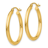 14K 2.5x25mm Polished Round Tube Hoop Earrings