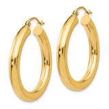 14K 4x30mm Polished Lightweight Tube Hoop Earrings