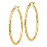 14k 2x40mm Diamond-cut Round Tube Hoop Earrings