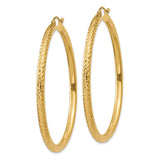 14k 3x50mm Diamond-cut Round Tube Hoop Earrings