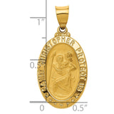 14k Polished and Satin Hollow St. Christopher Medal Oval Pendant