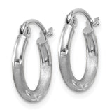 14k White Gold 2x13mm Satin Diamond-cut Round Tube Hoop Earrings