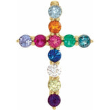 14K Yellow Gold Natural Multi-Gemstone & .03 CT Natural Diamond Cross 16-18