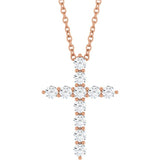 14K Rose Gold 3/8 CTW Natural Diamond Cross 16-18