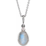 Platinum 6x4 mm Natural Rainbow Moonstone & .015 CT Natural Diamond 16-18