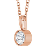 14K Rose Gold 1/4 CT Natural Diamond Bezel-Set Solitaire 16-18" Necklace