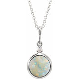 Platinum 8 mm Natural White Opal & .03 CT Natural Diamond Cabochon 16-18