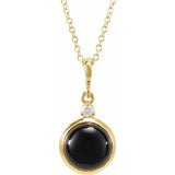 14K Yellow Gold 8 mm Natural Black Onyx & .03 CT Natural Diamond Cabochon 16-18