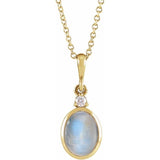 14K Yellow Gold 10x8 mm Natural Rainbow Moonstone & .03 CT Natural Diamond 16-18