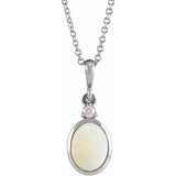 Sterling Silver 5x3 mm Natural White Opal & .03 CT Natural Diamond 16-18