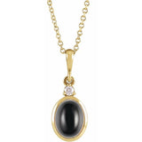 14K Yellow Gold 10x8 mm Natural Black Onyx & .03 CT Natural Diamond 16-18