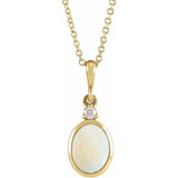 14K Yellow Gold 9x7 mm Natural White Opal & .03 CT Natural Diamond 16-18
