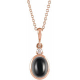 14K Rose Gold 10x8 mm Natural Black Onyx & .03 CT Natural Diamond 16-18" Necklace