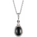 14K White Gold 5x3 mm Natural Black Onyx & .03 CT Natural Diamond 16-18" Necklace
