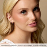 14K Yellow Gold Lab-Grown Ruby Hinged 12.5 mm Hoop Earrings
