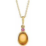 14K Yellow Gold 8x6 mm Natural Citrine & Natural Pink Tourmaline 16-18