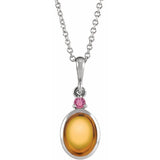 14K White Gold 8x6 mm Natural Citrine & Natural Pink Tourmaline 16-18" Necklace