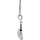 Platinum 5x3 mm Lab-Grown White Opal & Natural London Blue Topaz 16-18" Necklace