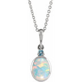 Platinum 6x4 mm Lab-Grown White Opal & Natural London Blue Topaz 16-18" Necklace