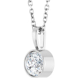 14K White Gold 1/2 CT Natural Diamond Bezel-Set Solitaire 16-18" Necklace