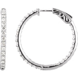 14K White Gold 2 CTW Natural Diamond Inside-Outside 29.5 mm Hinged Hoop Earrings