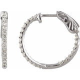 Sterling Silver Imitation White Cubic Zirconia Inside-Outside 19 mm Hinged Hoop Earrings