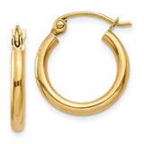 14k 2x15mm Polished Lightweight Tube Hoop Earrings