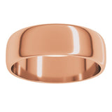 10K Rose Gold 6 mm Lightweight Half Round Band Size 7.5