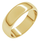 14K Yellow Gold 6 mm Half Round Band Size 12