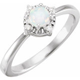 Sterling Silver Lab-Grown White Opal & .04 CTW Natural Diamond Halo-Style Ring