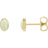 14K Yellow Gold Lab-Grown White Opal Cabochon Earrings
