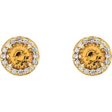 14K Yellow 5 mm Natural Citrine & 1/8 CTW Natural Diamond Earrings