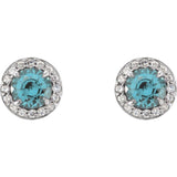 14K White 4 mm Natural Aquamarine & 1/10 CTW Natural Diamond Earrings