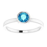 Rhodium-Plated Sterling Silver 5 mm Imitation Blue Zircon Ring