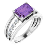 Platinum Natural Amethyst & 1/5 CTW Natural Diamond Ring