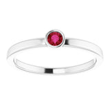 Rhodium-Plated Sterling Silver 3 mm Natural Ruby Ring