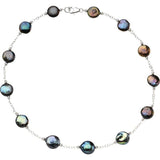 Sterling Silver 12-13 mm Cultured Black Freshwater Pearl Coin 18