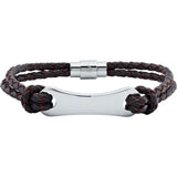 Stainless Steel 3 mm Dark Brown Leather 8 1/2