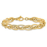 14K Gold Polished and Grooved w/ .5 in ext. Fancy Link Bracelet