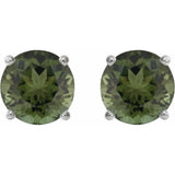 Platinum 6 mm Natural Green Tourmaline Earrings