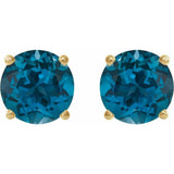14K Yellow Gold 7 mm Natural London Blue Topaz Earrings