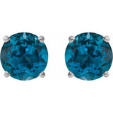 14K White 6 mm Natural London Blue Topaz Earrings